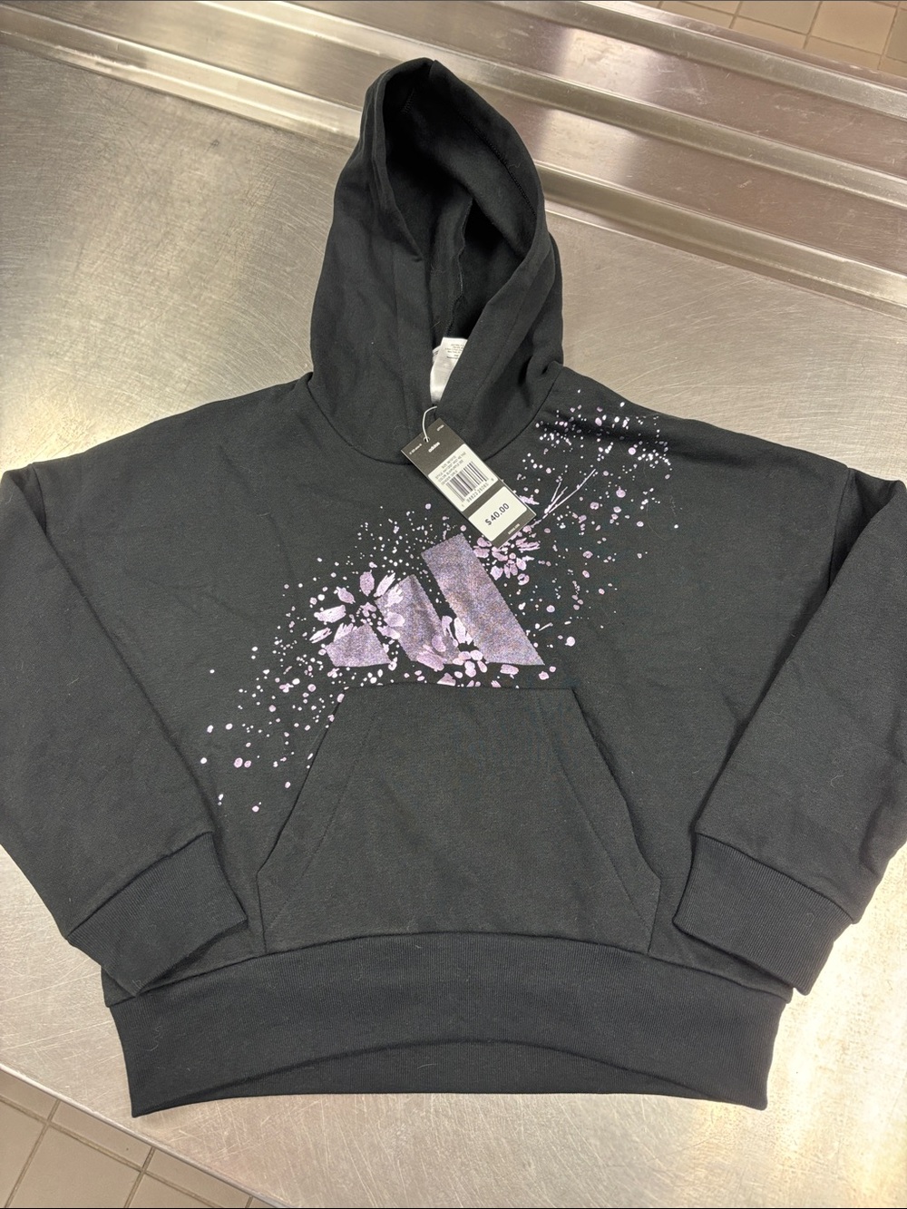 Black Hoodie with Purple Splatter Logo
NWT youth MEDIUM 10/12